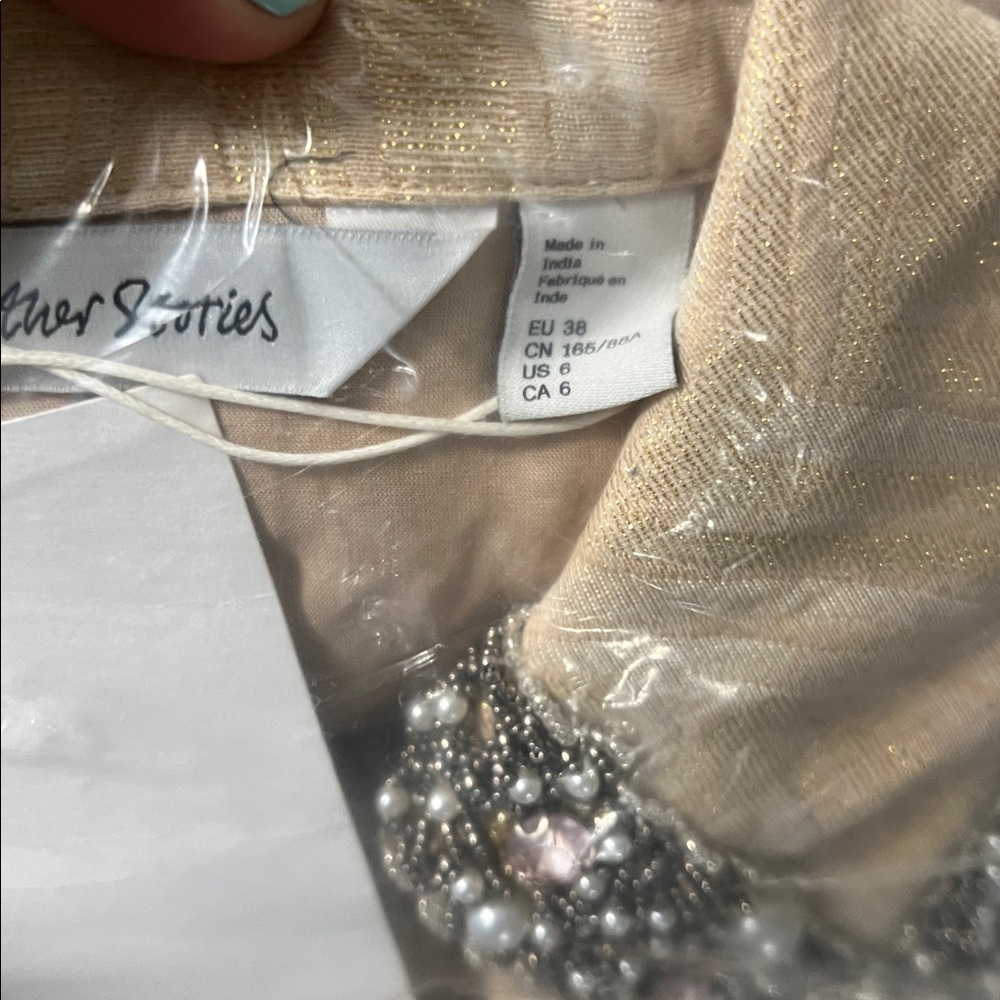 & Other Stories jacquard mini swing dress with embellished collar GOLD-Size US 6 - Picture 8 of 8